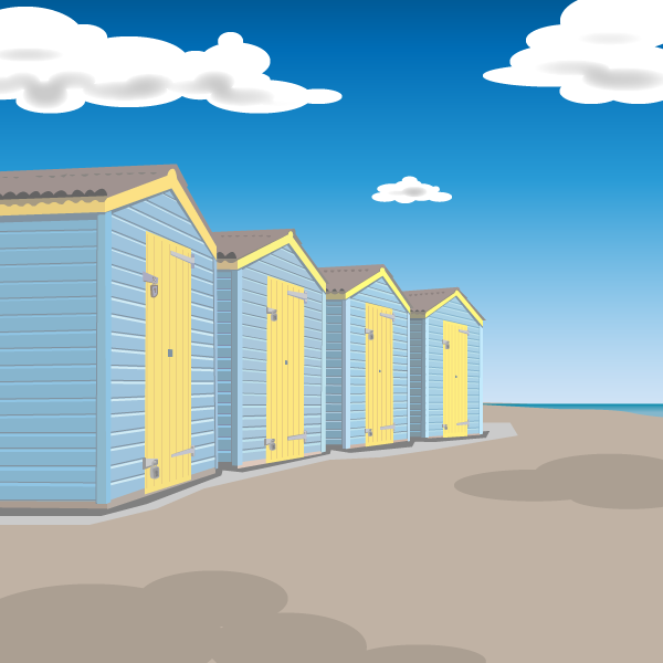Beach huts Illustration by Brad