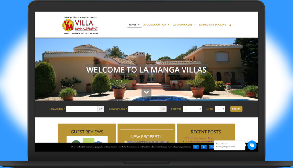 Website with booking facility for Villa Management, La Manga, Spain